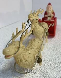 Vintage Celluloid SANTA CLAUS & SLEIGH WITH 2 REINDEERS Christmas JAPAN 1930's