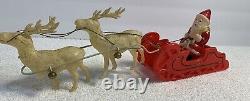 Vintage Celluloid SANTA CLAUS & SLEIGH WITH 2 REINDEERS Christmas JAPAN 1930's