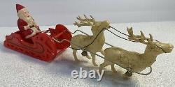 Vintage Celluloid SANTA CLAUS & SLEIGH WITH 2 REINDEERS Christmas JAPAN 1930's