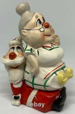 Vintage Ceramic Kreiss Salt & Pepper Mrs. Claus Sitting On Santa Claus