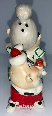 Vintage Ceramic Kreiss Salt & Pepper Mrs. Claus Sitting On Santa Claus