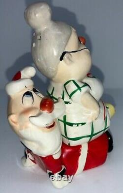 Vintage Ceramic Kreiss Salt & Pepper Mrs. Claus Sitting On Santa Claus