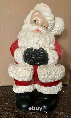 Vintage Chalkware Standing Santa Claus 19Inch Tall. Blue Eyes, Winking