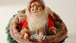 Vintage Christmas Santa Claus in Basket Netted Candy Holder HTF
