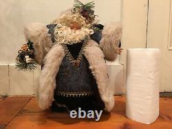 Vintage Chubby Santa Claus Figure 18.5 H Dark Blue Velveteen Fabric Faux Fur