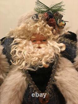 Vintage Chubby Santa Claus Figure 18.5 H Dark Blue Velveteen Fabric Faux Fur