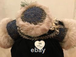Vintage Chubby Santa Claus Figure 18.5 H Dark Blue Velveteen Fabric Faux Fur