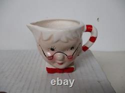 Vintage Commodore Ceramic Christmas Santa & Mrs Claus Candy Cane Creamer & Sugar
