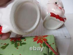Vintage Commodore Ceramic Christmas Santa & Mrs Claus Candy Cane Creamer & Sugar