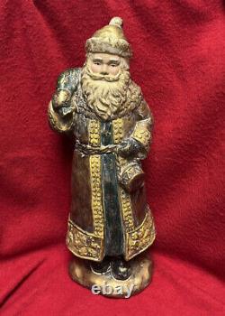 Vintage Early 1900's German Ceramic Resin Santa Statue Gold Robe Figure 14.5 in