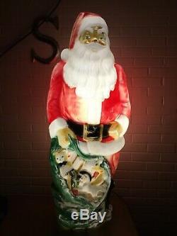 Vintage Empire 48 Santa Claus Christmas Lighted Blow Mold Toy Sack Great Patina