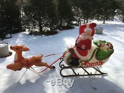 Vintage Empire Large Santa Claus in Sleigh Sled & Reindeer Christmas Blow Mold