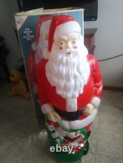 Vintage Empire blow mold Santa 48 tall with box toy sack lights up kept indoors