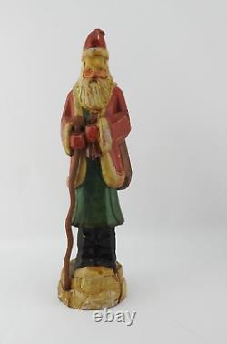 Vintage Folk Art Handcarved Santa Claus German Father Christmas Green Under Coa