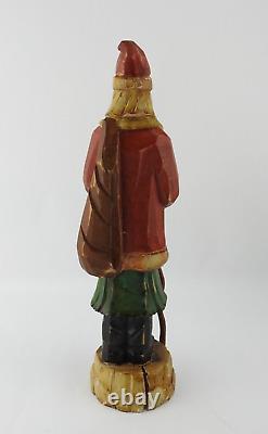 Vintage Folk Art Handcarved Santa Claus German Father Christmas Green Under Coa