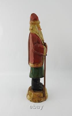 Vintage Folk Art Handcarved Santa Claus German Father Christmas Green Under Coa