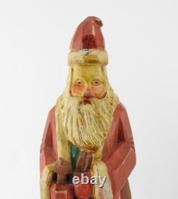 Vintage Folk Art Handcarved Santa Claus German Father Christmas Green Under Coa