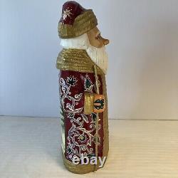 Vintage Folk Art Russia Hand Carved Painted Wood 11.5 Santa Claus Signed XLNT