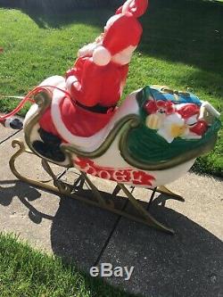 Vintage General Foam Santa Claus + Sleigh + Reindeer Blow Mold + Box USA RARE