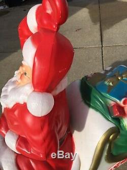Vintage General Foam Santa Claus + Sleigh + Reindeer Blow Mold + Box USA RARE