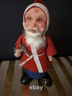 Vintage German Rabbit Fur Beard Candy Container Christmas Santa Claus Felt Tree