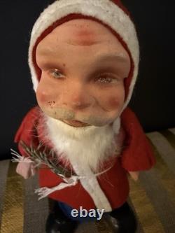 Vintage German Rabbit Fur Beard Candy Container Christmas Santa Claus Felt Tree