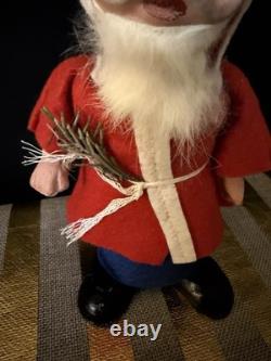 Vintage German Rabbit Fur Beard Candy Container Christmas Santa Claus Felt Tree