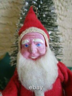 Vintage German Santa Claus Clay Compo Face&hands & Boots Felt Suit Holding Tree