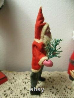 Vintage German Santa Claus Clay Compo Face&hands & Boots Felt Suit Holding Tree