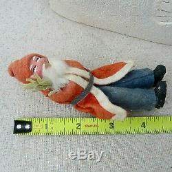 Vintage Germany Santa Claus in Sleigh Holding Tree Sprig Felt Robe Plaster