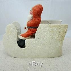 Vintage Germany Santa Claus in Sleigh Holding Tree Sprig Felt Robe Plaster