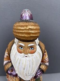 Vintage Hand Carved Wood Russian Santa Claus Angel Hand Painted Signed