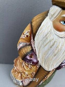 Vintage Hand Carved Wood Russian Santa Claus Angel Hand Painted Signed