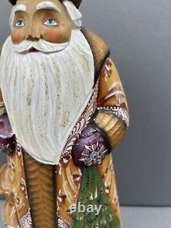 Vintage Hand Carved Wood Russian Santa Claus Angel Hand Painted Signed