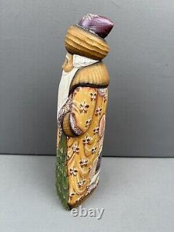 Vintage Hand Carved Wood Russian Santa Claus Angel Hand Painted Signed