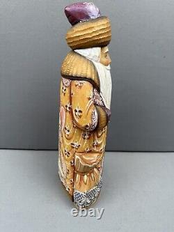 Vintage Hand Carved Wood Russian Santa Claus Angel Hand Painted Signed