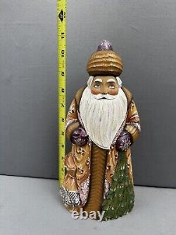 Vintage Hand Carved Wood Russian Santa Claus Angel Hand Painted Signed