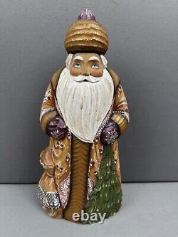 Vintage Hand Carved Wood Russian Santa Claus Angel Hand Painted Signed