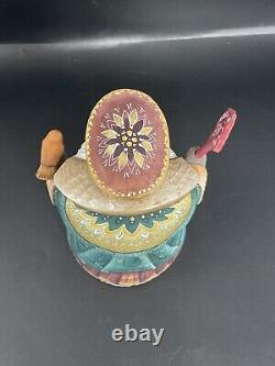 Vintage Hand Carved Wood Russian Santa Claus Bird Hand Painted Santa Sleigh 7.5