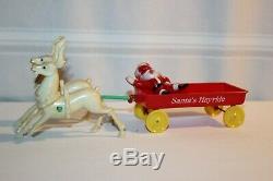 Vintage Hard Plastic Rosbro Rosen Santa Claus Hayride Wagon Christmas 1950's