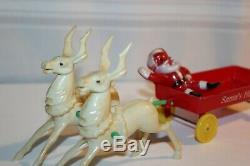 Vintage Hard Plastic Rosbro Rosen Santa Claus Hayride Wagon Christmas 1950's