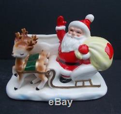Vintage Hard to Find Lefton Santa Claus in Sleigh with Reindeer Planter 2915