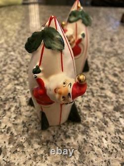 Vintage Holt Howard Ceramic Santa & Mrs Claus Rocket Ships Salt Pepper Shakers