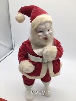 Vintage Howard Gale Plastic Face Santa Claus Wood Chip Body Stands Doll Figure