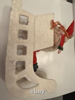 Vintage Japan Santa Claus In Wooden Sleigh 1950s Mesh Candy Body Bag 7 1/2
