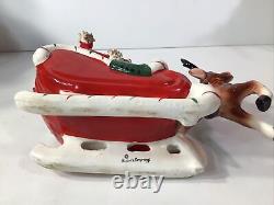Vintage KREISS Christmas Figurine Santa Reindeer Spaghetti Trim MCM