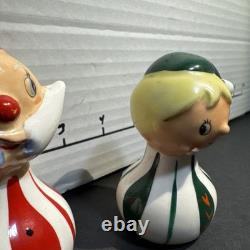 Vintage KREISS Christmas MCM Santa And Elf Salt & Pepper Shakers Figurines Rare