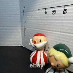 Vintage KREISS Christmas MCM Santa And Elf Salt & Pepper Shakers Figurines Rare