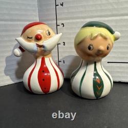 Vintage KREISS Christmas MCM Santa And Elf Salt & Pepper Shakers Figurines Rare