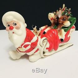 Vintage Kreiss Santa Claus Pulling Sleigh Tipsy Sleeping Reindeer Figure Japan